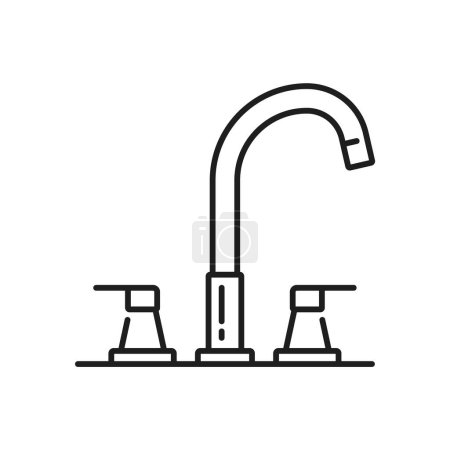 Illustration for Tap kitchen and bathroom compression faucet outline icon. Bathroom water mixer, kitchen modern tap or house bathtub watertap linear vector symbol. Toilet spigot valve thin line pictogram or icon - Royalty Free Image
