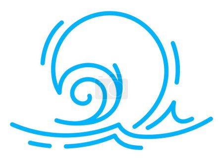 Ilustración de Icono de la línea de onda del mar, ondulación del agua del océano o ola de oleaje en el contorno azul vector. Línea de garabatos de dibujos animados ola de agua de marea marina, curvas marinas y rizos de surf oceánico para adornos o patrones - Imagen libre de derechos