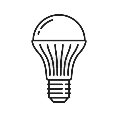 Téléchargez les illustrations : Ampoule et icône de ligne de lampe LED ou pictogramme. Technologie d'éclairage, ampoule LED moderne ou économie d'électricité, ampoule écologique avec pictogramme vectoriel linéaire ou symbole de contour du dissipateur thermique - en licence libre de droit