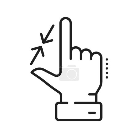Illustration for Resize icon for web. Hand gesture for increase and reduce. Arrows for growth and scaling sign, linear flat design tool, decrease and expand symbol - Royalty Free Image