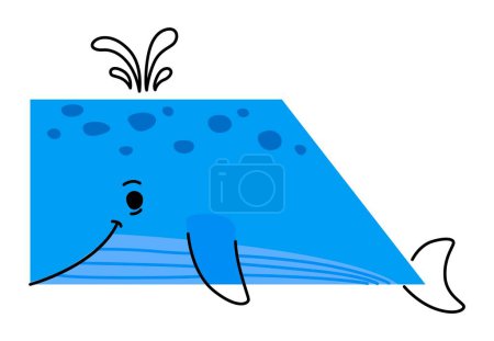 Ilustración de Caricatura personaje animal ballena azul en forma de matemáticas, la educación de la geometría para los niños en garabatos vectoriales. Ballena linda como rectángulo trapecio forma matemática o figura geométrica con cara de geometría y matemáticas - Imagen libre de derechos