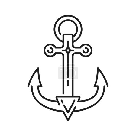 Ilustración de Icono del contorno del ancla del velero marino. Yate náutico de vela equipo pesado icono de la línea, barco naval gancho de hierro o barco club náutico ancla de metal, pictograma vector de viaje por mar o símbolo - Imagen libre de derechos