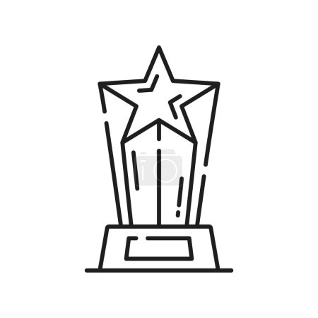 Illustration for Star trophy award statuette line icon, victory prize or winner vector reward. First place and best award trophy of star statuette on pedestal stand, sport champion or number one winner trophy - Royalty Free Image