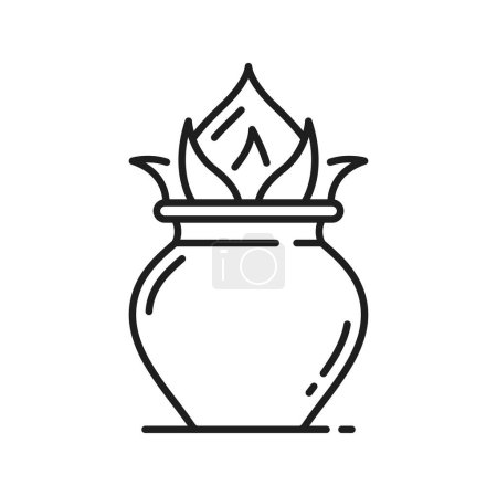 Ilustración de Jainism símbolo de la religión Kalasha olla, Jain icono de vector religioso indio. Jainismo Ashtamangala símbolo de Purna Kalasha kalasa o maceta ghat en la adoración de Jain y ritual de la religión espiritual hindú icono - Imagen libre de derechos