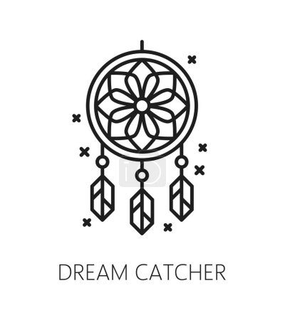 Illustration for Dreamcatcher. Witchcraft and magic icon. Mystery, esoteric, astrology symbol. Sorcery item, tarot or esoteric line pictogram or magic object thin line vector sign with dreamcatcher - Royalty Free Image
