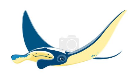 Ilustración de Personaje de Manta ray, criatura marina vectorial de dibujos animados aislada. Gentil gigante del mar, se desliza con gracia con su amplia envergadura. Conocido por su belleza y naturaleza pacífica, cautiva con su elegancia - Imagen libre de derechos