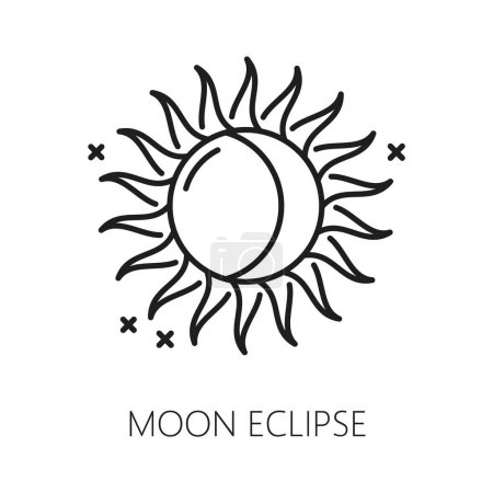Illustration for Moon eclipse icon, witchcraft or esoteric astrology and mystery vector symbol. Sun and moon line icon of witchcraft occultism, spiritual spell and esoteric astrology amulet of witch and sorcerer - Royalty Free Image