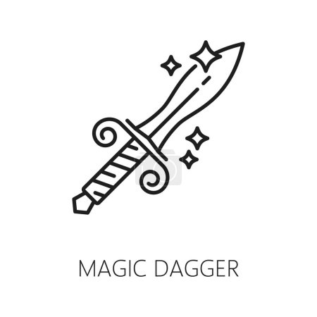 Illustration for Magic dagger. Witchcraft and magic icon. Mystery, esoteric, astrology symbol. Magic weapon tarot or esoteric sign, witchcraft or sorcery item line vector pictogram or icon with ancient sword or knife - Royalty Free Image