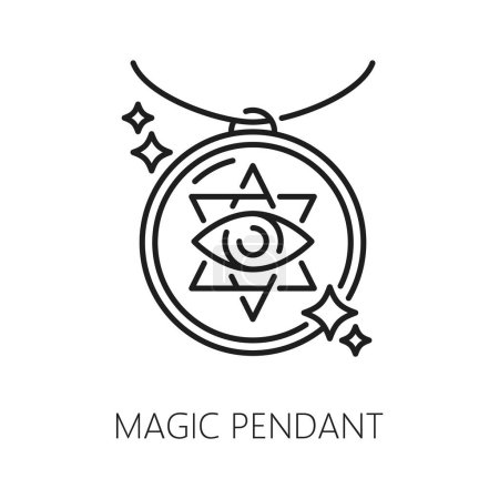 Téléchargez les illustrations : Pendentif magique. Sorcellerie et icône magique. Mystère, ésotérique, symbole astrologique. Objet de sorcellerie, pendentif magique, élément sorcier ou icône vectorielle linéaire, symbole ou signe de ligne de sorcellerie - en licence libre de droit