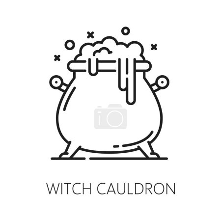 Illustration for Witch cauldron, witchcraft magic icon for esoteric, astrology and mystery, vector line symbol. Witch cauldron pot with magic potion, cartoon icon for tarot cards, magician spell or occult alchemy - Royalty Free Image