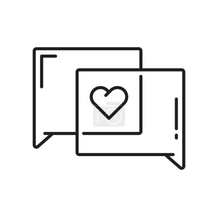 Illustration for Chat support dialogue speech bubbles, friendship and feedback outline icon. Vector message box with heart or like symbol, help in communication - Royalty Free Image