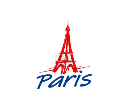 Ilustración de Emblema de la torre Eiffel de París. Edificio de viaje francés, monumento famoso de París o emblema del vector de arquitectura turística de vacaciones de Europa. Icono o símbolo de la torre Eiffel histórica europea - Imagen libre de derechos