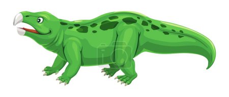 Ilustración de Hyperadopedon dinosaurio lindo personaje de dibujos animados. Lagarto prehistórico, animal de paleontología o reptil extinto Hyperadopedon mascota vector alegre. Era jurásica dinosaurio personaje divertido o personaje feliz - Imagen libre de derechos