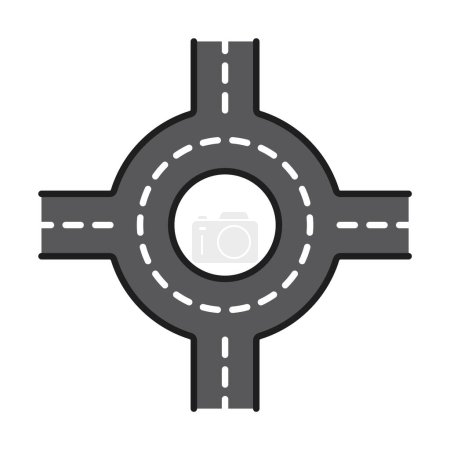 Illustration for Highway road line icon. Round crossroad route. Asphalt path, speedway or highway linear vector sign. City driveway, transportation industry thin line symbol or pictogram with roundabout - Royalty Free Image
