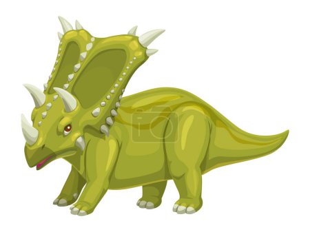 Ilustración de Chasmosaurus dinosaurio divertido personaje de dibujos animados. Dinosaurio de la era jurásica, lagarto paleontológico o personaje extinto del vector reptil Chasmosaurus. Animal prehistórico mascota alegre o personaje infantil - Imagen libre de derechos