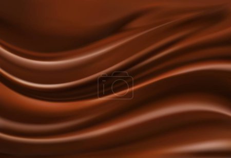 Téléchargez les illustrations : Chocolat brun vague fond de motif de flux choco avec texture lisse, vecteur réaliste. Chocolat au lait fond ondulé de flux de cacao ou liquide dessert chocolat crémeux avec des ondulations flux de fusion - en licence libre de droit