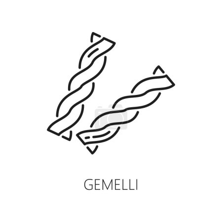 Ilustración de Gemelli espiral pasta tipo icono de contorno aislado. Vector cocina italiana de alimentos, varillas retorcidas fideos caseros, producto de masa de piso - Imagen libre de derechos