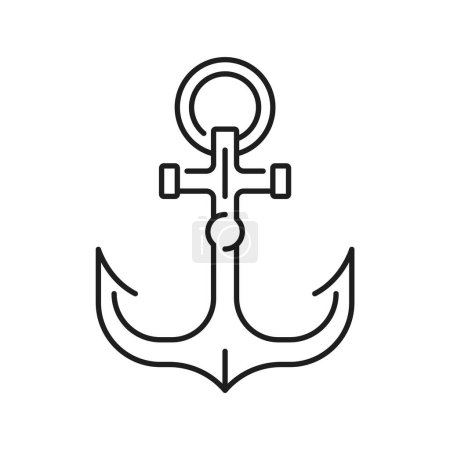 Illustration for Yacht or marine ship anchor thin line icon or sign. Maritime travel boat or ship heavy equipment linear sign, yachting club yacht iron hook or nautical sailing vessel metal anchor vector pictogram - Royalty Free Image