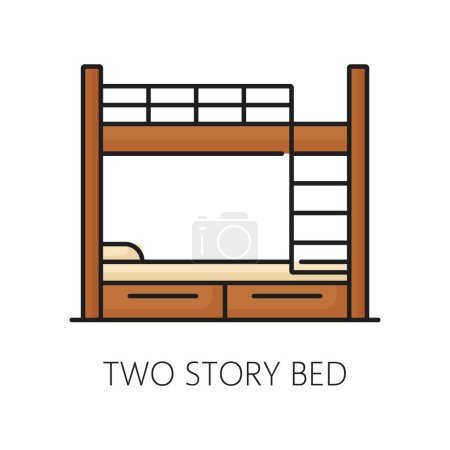 Illustration for Two story bed furniture icon, home interior. House or hotel bedroom interior item thin line symbol, home kids room modern furniture color outline vector pictogram, two story bed icon - Royalty Free Image