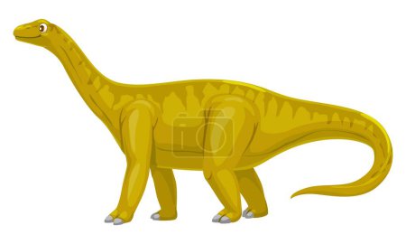 Illustration for Vulcanodon dinosaur cheerful cartoon character. Paleontology animal, extinct lizard or Jurassic era dinosaur cheerful vector personage. Prehistoric reptile funny mascot or Vulcanodon comical character - Royalty Free Image
