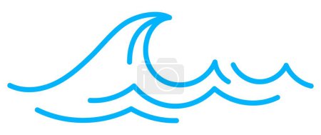 Illustration for Wave line, sea and ocean water ripple and surf wavy curves, vector icon. Water waves or marine tide ripples of ocean and sea in blue doodle line, nautical or navy cartoon curly waves flow - Royalty Free Image