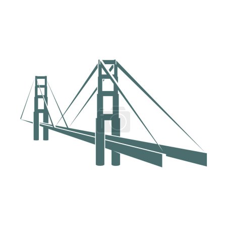 Illustration for City bridge vintage graphic icon or symbol. Metropolis urban architecture vector symbol, transportation and connection concept. Construction company or travel agency emblem with cable stayed bridge - Royalty Free Image
