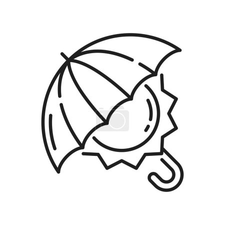 Ilustración de Protección solar bajo parasol paraguas aislado icono del contorno. Símbolo UV. Señal SPF, radiación ultravioleta. Protección contra la radiación solar vectorial - Imagen libre de derechos