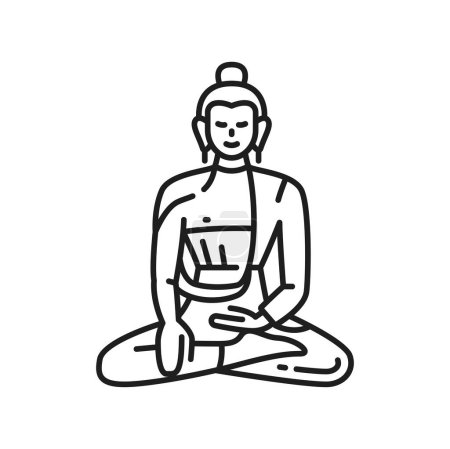 Ilustración de Icono de Buda, budismo, meditación de yoga y zen, vector del símbolo religioso budista. Hinduismo icono de la religión de Buda en pose de loto para mantra, asana ayurveda o mandala y Vesak en la religión budista - Imagen libre de derechos