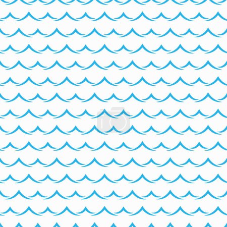 Ilustración de Océano azul y olas de mar sin costuras patrón de fondo, ondas de agua vectorial y rizos de línea. Patrón de agua de mar o olas marinas de ondulaciones en zigzag lineales azules o surfistas de marea rizada y remolinos marinos - Imagen libre de derechos