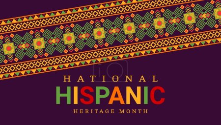 Illustration for National hispanic heritage month festival banner with ethnic ornament. Hispanic culture carnival background, Mexican ethnic festival vector poster or banner with Aztec traditional ethnic ornament - Royalty Free Image