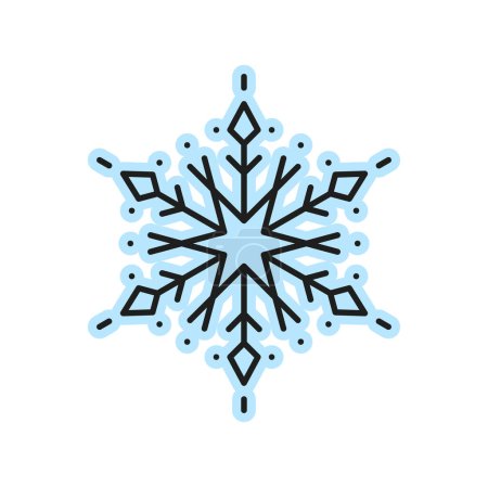 Ilustración de Vacaciones de invierno nieve o nieve elemento, copo de nieve congelado simétrico icono de la línea de color azul. Vector hielo copo de nieve, decoración de Navidad - Imagen libre de derechos