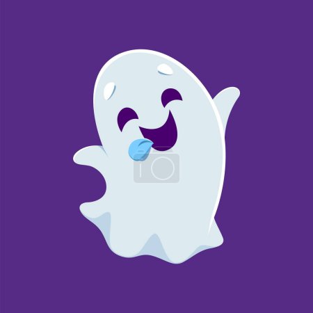 Illustration for Cartoon cute kawaii halloween ghost monster character with cheerful expression, and playful grin floating in the air. Vector spook personage with sticking tongue captures festive spirit of the season - Royalty Free Image