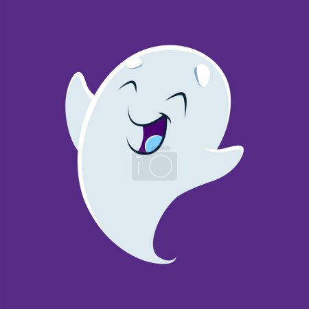 Illustration for Cartoon cute kawaii halloween ghost monster character. Adorable vector spook with a big smile, and a playful expression adds a delightful and charming touch to the spooky season. Sweet funny spirit - Royalty Free Image