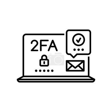 Illustration for 2FA, two factor verification icon of vector outline laptop computer screen with secure password, login or authentication code message for user identity verification, account access or registration - Royalty Free Image