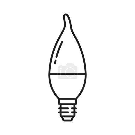 Illustration for Candle angular light bulb and LED lamp line icon. Eco lightbulb, energy efficient illumination technology or modern candle LED lamp with E14 socket linear vector icon, outline pictogram - Royalty Free Image