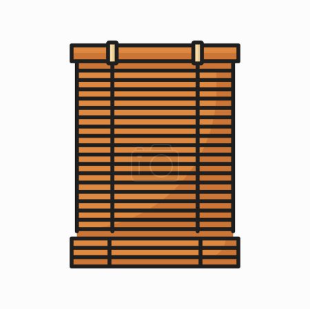 Illustration for Brown sunblind shutter curtains shade, office interior closed jalousie. Vector roller jalousie, horizontal window curtains, sun shade blinds outline icon - Royalty Free Image