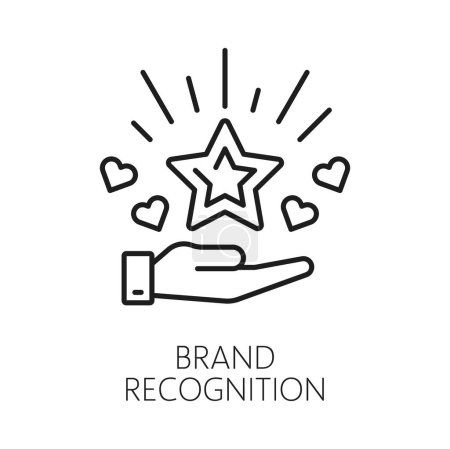Illustration for Brand recognition icon of SEM search engine marketing and content management, vector pictogram. Brand recognition symbol of rank star for web search engine advertising strategy and marketing goals - Royalty Free Image