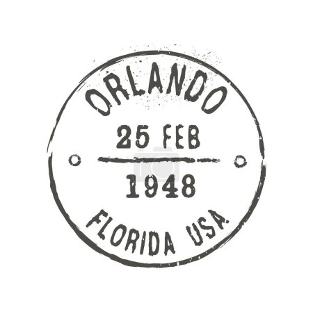Illustration for Orlando postage and postal stamp. Postal envelope USA town ink stamp, postage departure country or region grunge vector seal or postcard United States of America Florida Orlando city mark - Royalty Free Image