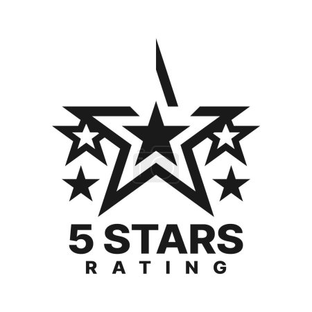 Illustration for Five star best rating, award icon or sign. Business reputation, client satisfaction feedback, goods evaluation or customer choice vector symbol. User opinion survey icon or label with monochrome stars - Royalty Free Image