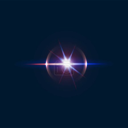 Illustration for Circle sparkle flare and flash effect, glow light. Sun beam reflection, light shine or flashlight bright realistic vector reflex. Lens transparent twinkle or isolated flare effect - Royalty Free Image