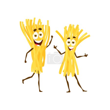 Illustration for Cartoon vermicelli Italian pasta happy character. Raw pasta cheerful personage, Italian restaurant tasty meal or vermicelli classic noodle dish isolated vector happy smiling mascots - Royalty Free Image