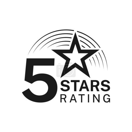 Illustration for Five star rating, best award icon or badge. User review, client rating or customer satisfaction feedback monochrome vector symbol. Product premium quality experience icon or label with star - Royalty Free Image