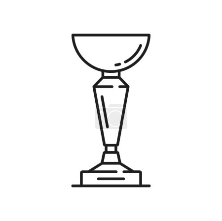 Illustration for Cup trophy, winner award goblet line icon, vector sport game victory prize. Champion trophy cup or win reward for first place in championship of soccer or football, best number one or winner cup award - Royalty Free Image