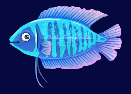 Ilustración de Peces de acuario de dibujos animados. Aislado vector de bandas gourami o trichogaster fasciata es un pez de agua dulce conocido por su vibrante coloración y distintivas rayas horizontales. Adorable animal bajo el aguaV - Imagen libre de derechos