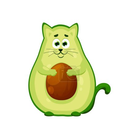 Illustration for Cartoon avocado cat character. Isolated vector adorable whimsical personage combining the charm of a kitten with the cuteness of an avocado vegetable. Playful and delightful animal veggies creature - Royalty Free Image