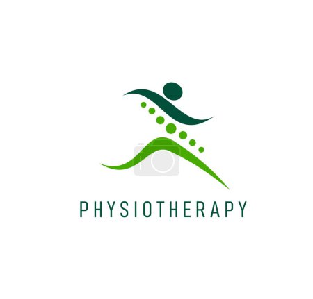 Illustration for Physiotherapy, chiropractic therapy icon. Back pain treatment, orthopedic rehabilitation medical center or physiotherapy doctor vector symbol. Chiropractic massage, therapist practice sign or symbol - Royalty Free Image