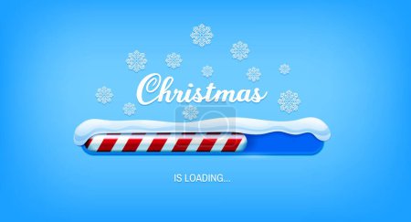 Illustration for Christmas loading page. Company web page winter season holiday celebration background, Christmas greeting card or internet startup New Year loading page vector template with candy cane bar, snowflakes - Royalty Free Image