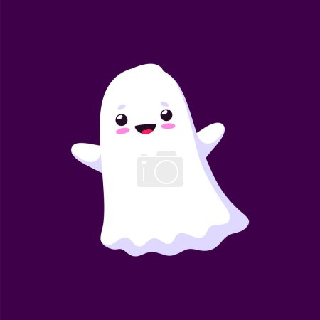 Illustration for Cartoon Halloween kawaii ghost character with hugs, boo emoji for holiday horror night, isolated vector. Funny cute white ghost emoticon with hugs for kids Halloween trick or treat spooky holiday - Royalty Free Image