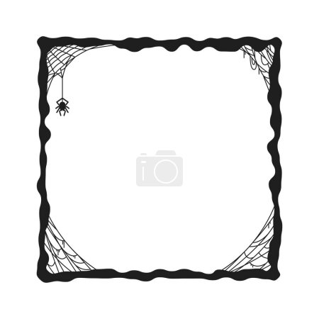 Illustration for Halloween holiday black frame with spiders in cobwebs, horror night vector background with borders. Halloween holiday poster or greeting card with spiderweb corners in black spooky frame - Royalty Free Image