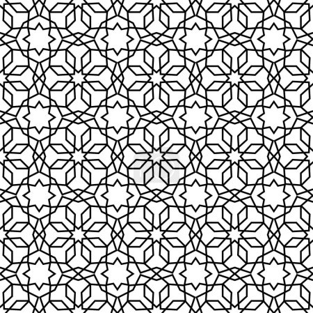 Illustration for Mashrabiya pattern or Arabesque seamless background, vector Arab geometric ornament. Mashrabiya pattern for Islam Ramadan, flower and stars wall pattern of Arabian or Moroccan Mashrabiya ornament - Royalty Free Image